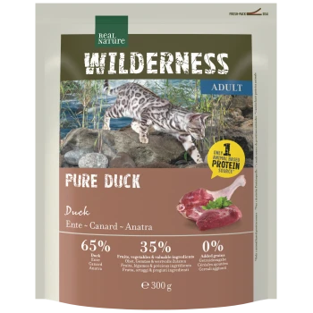 Real Nature Wilderness Katzenfutter für ausgewachsene Katzen – Pure Duck, 65 % Ente, 35 % Obst & Gemüse, 0 % zugesetzte Getreide, 300 g.