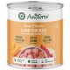 Dose AniForte Pure Nature Land Huhn Hundefutter mit einem orangefarbenen Etikett, das "60% Huhn," "glutenfrei" und Bilder von Huhn, Karotten und Reis zeigt.