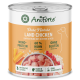 Dose AniForte Pure Nature Land Huhn Hundefutter mit einem orangefarbenen Etikett, das "60% Huhn," "glutenfrei" und Bilder von Huhn, Karotten und Reis zeigt.