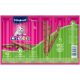 Vitakraft CatStick Verpackung zeigt eine verspielte Katze und sechs "95% Extra Fleisch" Sticks mit Huhn und Katzengras-Zutaten.