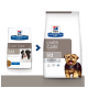 Die Verpackung von Hill's Prescription Diet Liver Care Hundefutter zeigt einen schwarz-weißen Hund auf der linken Seite und einen braunen Hund auf der rechten Seite.