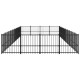 Schwarzes Metall-Haustierspielgehege mit vertikalen Stangen, für den Außenbereich konzipiert, mit einem geräumigen rechteckigen Layout.