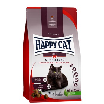 HAPPY CAT Supreme Trockenfutter Katze, Adult, Sterilised, Voralpen-Rind 4 kg