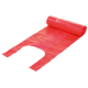 Red plastic pet waste bags rolled out, featuring a handle design for easy use.