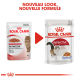 Image comparant deux designs d'emballage de la nourriture pour chats Instinctive de Royal Canin en gelée, mettant en vedette un chat et le texte "NOUVEAU LOOK, NOUVELLE FORMULE."