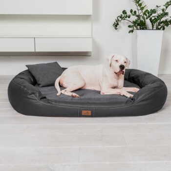 tierlando® Premium Visco-Schaumstoff-Haustierbett-Schichten, die Dicke und Materialien zeigen: L-XL (8 cm), XXL-XXXL (10 cm), XXXX-XXXL (12 cm).