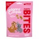 Verpackung von Pink Edgard Cooper Puppy Bites mit einem verspielten Hund und einer Katze, mit "Ente und Huhn" und "Wenig Kalorien, ja wirklich."