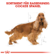 Illustration eines Cocker Spaniel Hundes mit detaillierter Skizze, beschriftet "SORTIMENT FÜR RASSEHUNDE: COCKER SPANIEL."