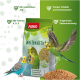 Bunte PANTO Wellensittich Vogelfutterverpackung mit drei Wellensittichen, die natürliches Jod und Vitamine für Vitalität und Immunität hervorhebt.
