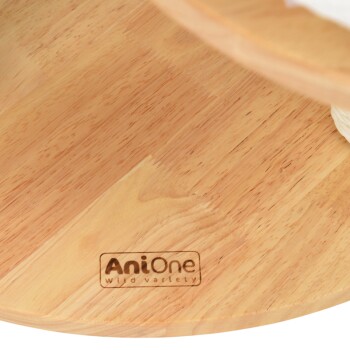 Wooden pet food bowl with the label "AniOne Wild Variety" visible on the base.