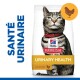 Sac de nourriture pour chat Hill's Science Plan Urinary Health avec un chat tigré portant un collier rouge, étiqueté "avec Poulet" et "SANTÉ URINAIRE."