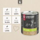 Dose Liebesgut Hundefutter (Schaf für Hunde) mit Schaf-Illustration; sichtbarer Text: Liebesgut, Made in Germany, Rohprotein 9,90%.