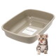Beige, rechteckige Katzentoilette mit 'GarPet'-Aufkleber und einem kleinen getigerten Kätzchen daneben.