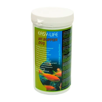 ph-Buffer (KH+) 500 ml Behälter mit Easy-Life pH-Puffer (KH) mit buntem Fischgrafik, mit Text in mehreren Sprachen über seine konzentrierte Formel.