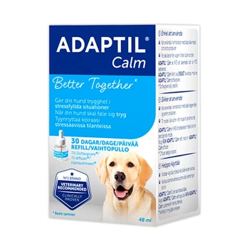 ADAPTIL Calm Box mit dem Slogan "Better Together", schwedischer Text über Hundekomfort, 30-Tage-Vorrat, 48 ml.