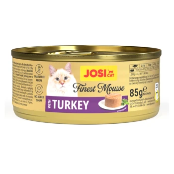JosiCat Finest Mousse Katzenfutterdose mit Truthahn-Geschmack, getreidefrei, ohne Zuckerzusatz, 85g Nettogewicht.