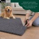 Hände schneiden eine graue Hundematte mit einer Schere; Golden Retriever im Hintergrund; sichtbares 'medbed'-Logo und Text 'Individuell zuschneidbar'.