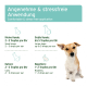 Bild eines kleinen Hundes mit Dosierungsanweisungen: kleine Hunde 2-3 Tropfen, große Hunde bis zu 5, Katzen 2-3, Nagetiere 1-2.