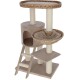 Kattenboom met twee geweven manden, een gezellige schuilplaats en krabpalen, met een neutrale beige kleur en een stevig ontwerp.