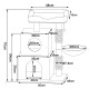 Katzenbaum-Design mit Abmessungen: 70 cm Höhe, 50 cm Basis, mit einer oberen Sitzfläche, zwei Ebenen, einem Kratzbaum und einer Schüssel.
