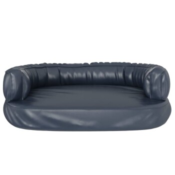 Dunkelblaues Haustierbett mit einem gepolsterten, runden Design und weichen, gepolsterten Seiten, ideal für kleine bis mittelgroße Haustiere.