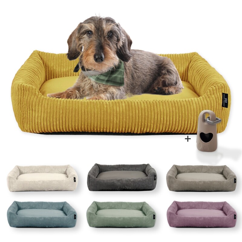 Rohrschneider Hundebett waschbar, robuster Breit-Cordstoff mit Gratis-Beigabe