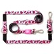 Rosa-schwarzes Leopardenmuster Hundeleinen- und Halsbandset mit Metallclips und "Max & Molly Urban Pets" Etikett.