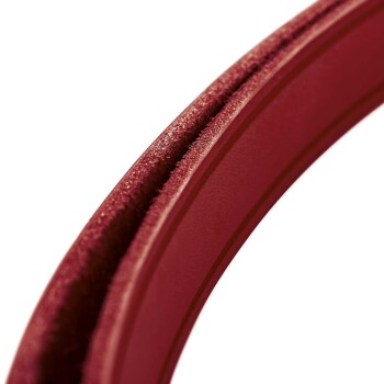 Nahaufnahme eines roten Haustierhalsbands, das seine glatte Oberfläche und das weiche Innenfutter zeigt.