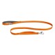 Helle orangefarbene Hundeleine mit gepolstertem Griff und einem Metallclip, mit einem "Ruffwear"-Label.