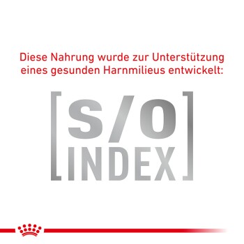 Bild zur Förderung von Haustierfutter, das die gesunde Harnfunktion unterstützt, mit dem Text "[s/o] INDEX" in fetten silbernen Buchstaben.