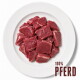 Dose mit Hundefutter, beschriftet mit "Pferd Pur" und einem Pferdegrafik, die Merkmale hervorhebt: einzelnes Protein, 100% Muskelfleisch, hypoallergen und getreidefrei.