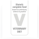 Dietetic complete feed based on veterinary science & practice, labeled as "Veterinary Diet" with a prominent "V".