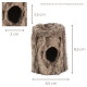 Kleine künstliche Baumstamm-Höhle für Haustiere mit ovalem Eingang; beschriftete Maße 6,5 cm × 8,5 cm × 2,5 cm und deutscher Text 'Maße können je nach Produkt abweichen'.