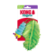Emballage du jouet pour chat KONG Flingaroo : feuille en peluche verte avec chenille bleue duveteuse ; texte « KONG Flingaroo » visible.