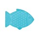 Eine blaue Silikon-Haustierleckmatte in Fischform, mit strukturierten Mustern, um Haustiere während der Fütterung zu beschäftigen.