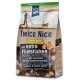Hundefutterverpackung mit der Marke "Twice Nice", die den Geschmack von Truthahn und Huhn mit zusätzlichen Filetstücken in der Größe 1 kg hervorhebt.