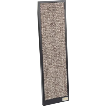 Cat scratching post with a textured, beige and brown surface and a black frame, featuring a "More" logo at the bottom.
