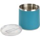 Ein türkisfarbener Futterbehälter für Haustiere mit einem Edelstahl-Innenraum und einem klaren Deckel, entworfen, um das Haustierfutter frisch zu halten.