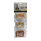 Dreierpack transparente Beutel mit Katzensnacks, graue Katze auf dem Header, Schriftzug 'MULTIPACK SNACKS'.