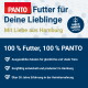 PANTO-Tierfutteranzeige: 'Futter für Deine Lieblinge – Mit Liebe aus Hamburg', '100% Futter, 100% PANTO' und 'Made in Hamburg'-Abzeichen.