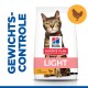 Hill's Science Plan Light kattenvoerzak met een tabby kat, met tekst 'Gewichts-Kontrolle' en 'met Kip.'