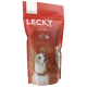 Sac rouge de nourriture pour chien LECKY Mini-Light présentant une image de profil d'un petit chien avec un collier, étiqueté 'Traditionnel.'