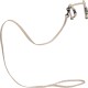 A beige pet leash with a matching harness, featuring adjustable straps and a metal clip for attachment.