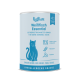 KatKare hellblaue Dose mit Aufschrift 'Weißfisch Essential', hypoallergene Snacks mit Katzensilhouette und dem Slogan 'Snack gut. Tu Gutes. Fühl dich gut.'