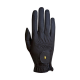 Schwarze Haustierpflegehandschuhe mit einer strukturierten Oberfläche, elastischem Handgelenk und einem kleinen Logo-Patch.