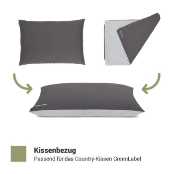 Kissenbezug in grau, passend für das Country-Kissen GreenLabel, zeigt verschiedene Ansichten des Produkts.