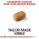 Croquettes conçues pour votre Bichon Maltais, présentant un morceau de croquette avec le texte "CROQUETTE SUR MESURE" en dessous.