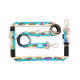 Buntes Hundeleinen- und Halsband-Set mit Surfbrett-Mustern und Metallverschlüssen, beschriftet mit "Max & Molly" und "Urban Pets."