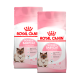 Emballage de nourriture Royal Canin pour mère et chatons, présentant une mère chat avec son chaton, étiqueté pour les chatons âgés de 1 à 4 mois.