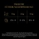 Tägliche Fütterungsempfehlung für Katzen: 3 kg - 2½-3, 4 kg - 3-3½, 5 kg - 3½-4. Hinweise zur Fütterung und Lagerung.